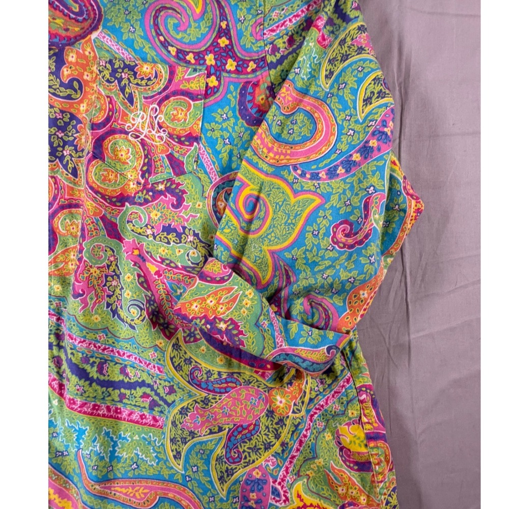 Lauren Ralph Lauren Paisley Button Down Shirt XL Multi Color Cotton Monogram - Picture 11 of 12